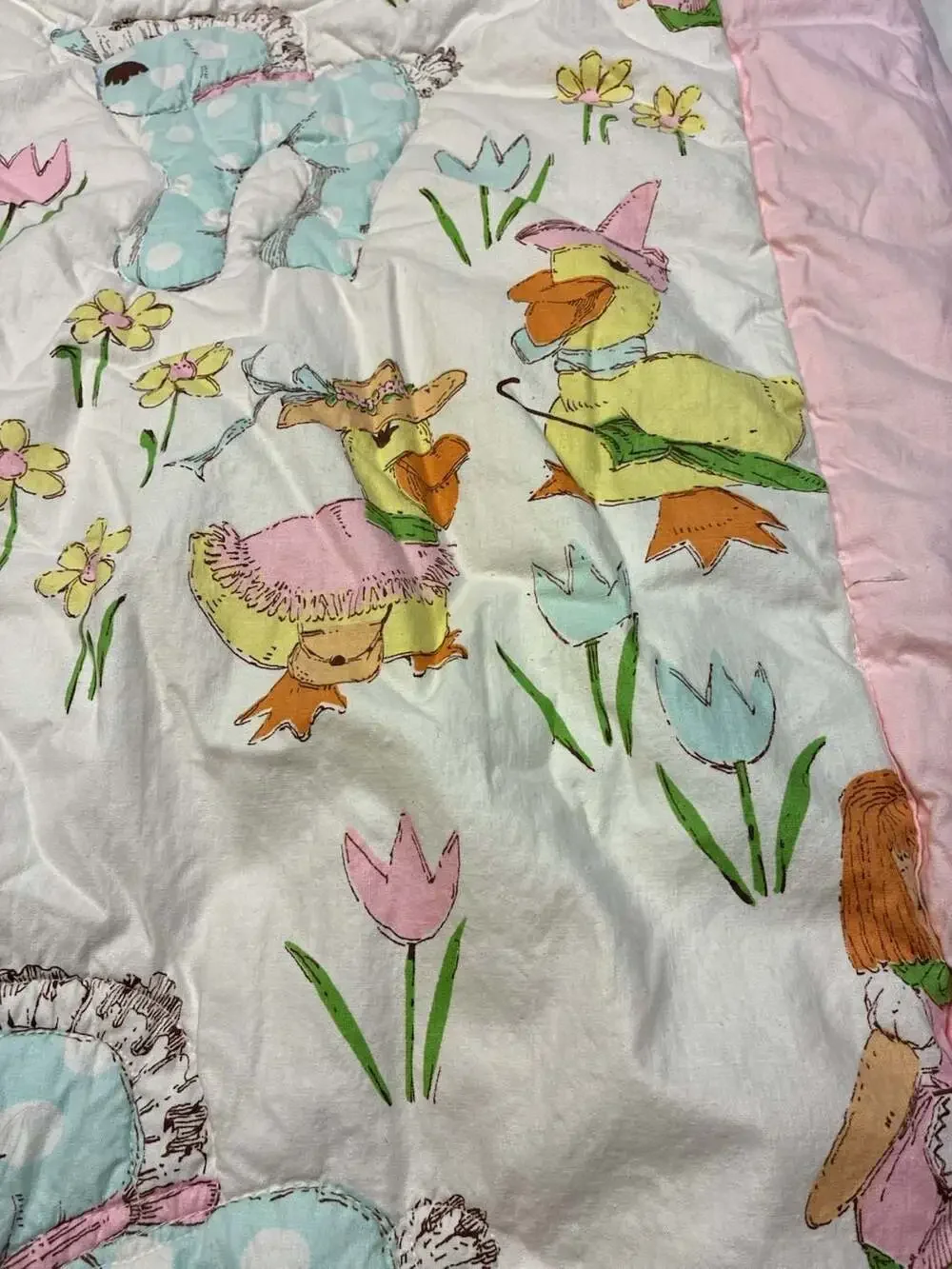 DuPont Vintage Dacron Filling Baby Quilt Pink Blue Nursery Rhyme Dolls